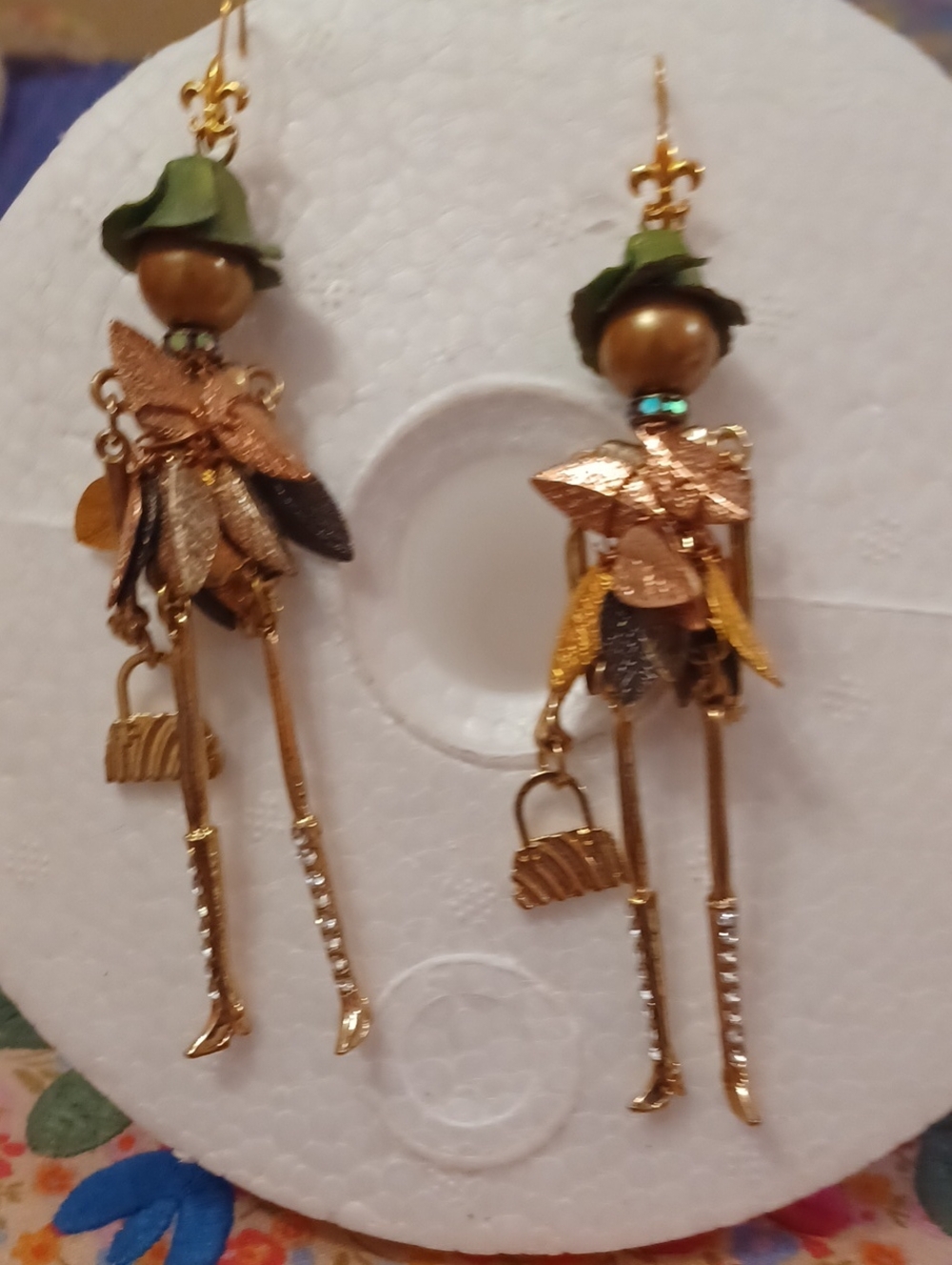Gold-Tone Green Hat Floral Drop Earrings - Women Jewelry